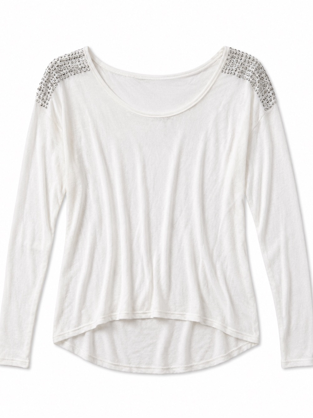 EXPRESS WHITE LONG SLEEVE SWEATER WITH SILVER EMBELLISHED SHOULDERS